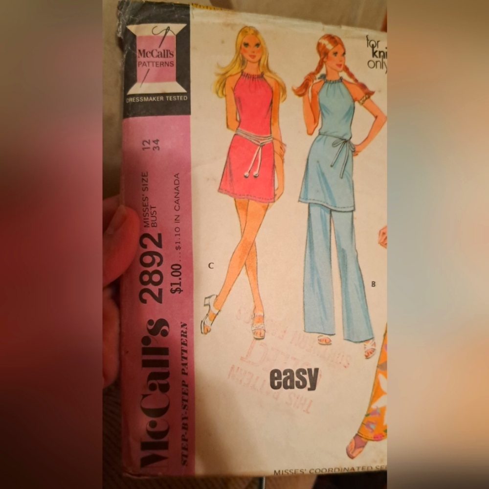 McCall's Vintage Pattern For Knits 2892 Size 12. CUT-ALL PEICES
